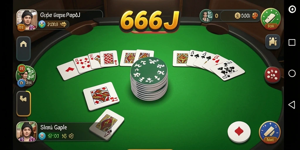 Tampilan gameplay Gaple seru di 666J dengan teman.