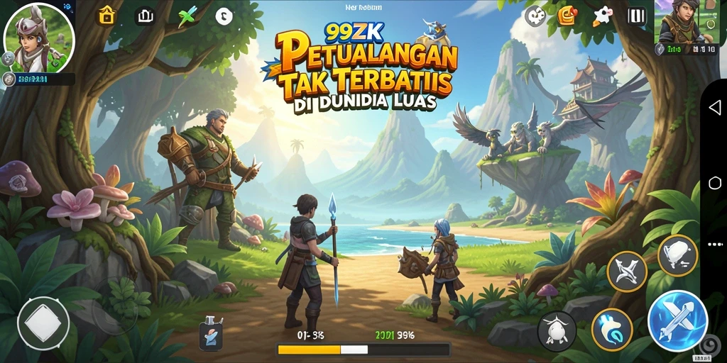 Screenshot gameplay 99ZK yang menunjukkan dunia Open World yang luas.