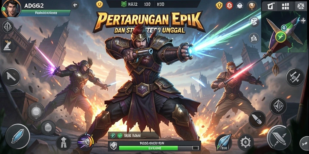 Tangkapan layar utama gameplay ADG62 menunjukkan aksi pertarungan mendebarkan.