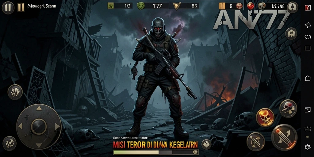 Screenshot gameplay AN777 menampilkan suasana horor yang mencekam.