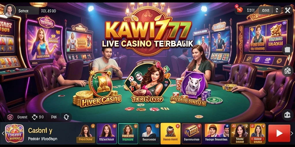 Screenshot utama KAWI777 menampilkan gameplay Live Casino yang menegangkan.
