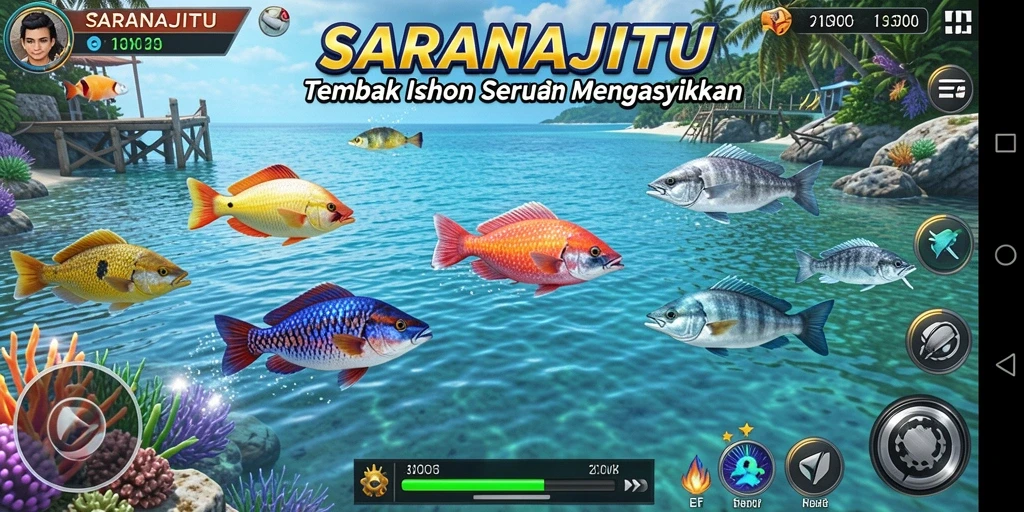 Gameplay seru dalam SARANAJITU saat menembak ikan.