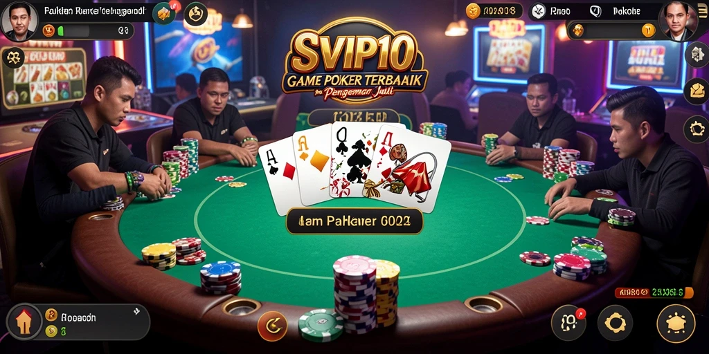 Tampilan screenshot gameplay SVIP10 yang menampilkan meja poker dan interaksi pemain.