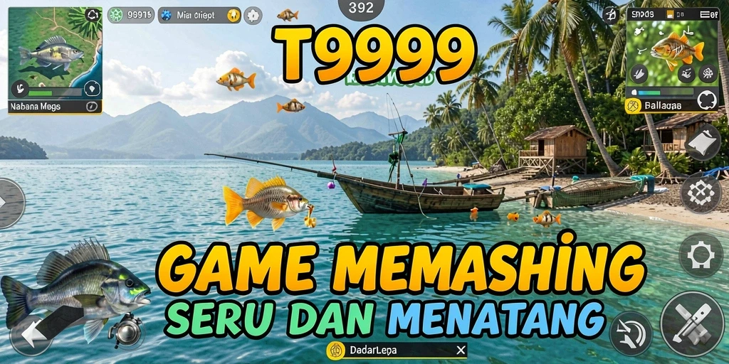 Screenshot utama T9999 menampilkan gameplay memancing yang menarik.