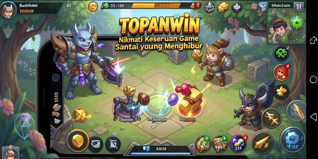 Tampilan gameplay TOPANWIN yang ceria dan penuh warna.