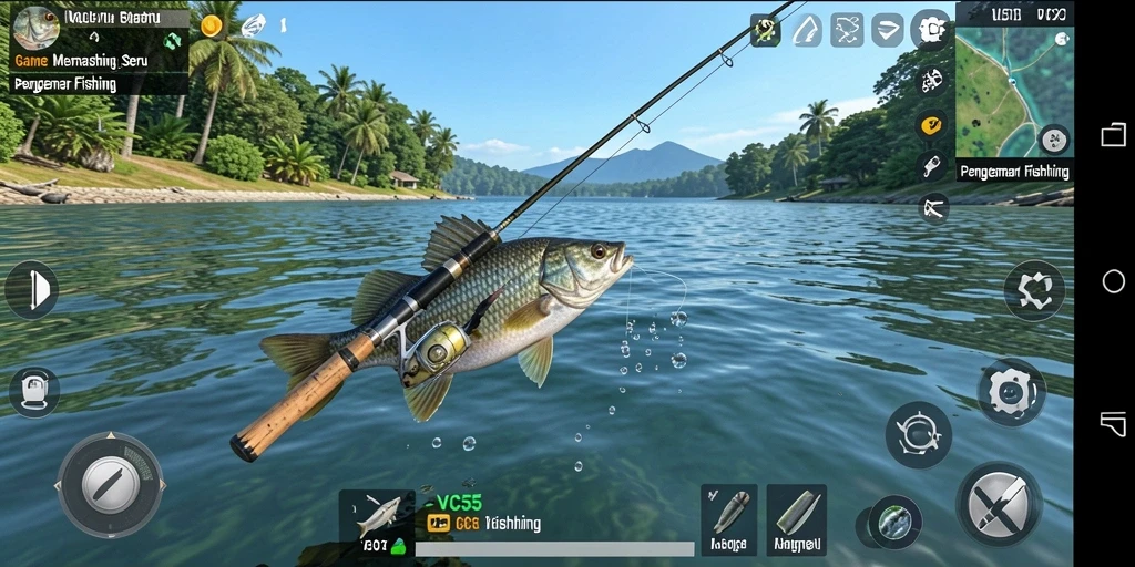 Tampilan gameplay VC55 yang menarik saat menangkap ikan.