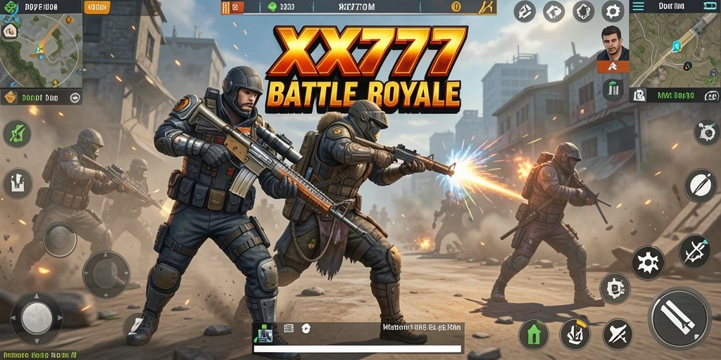 Screenshot gameplay XXX777 menunjukkan aksi seru Battle Royale.